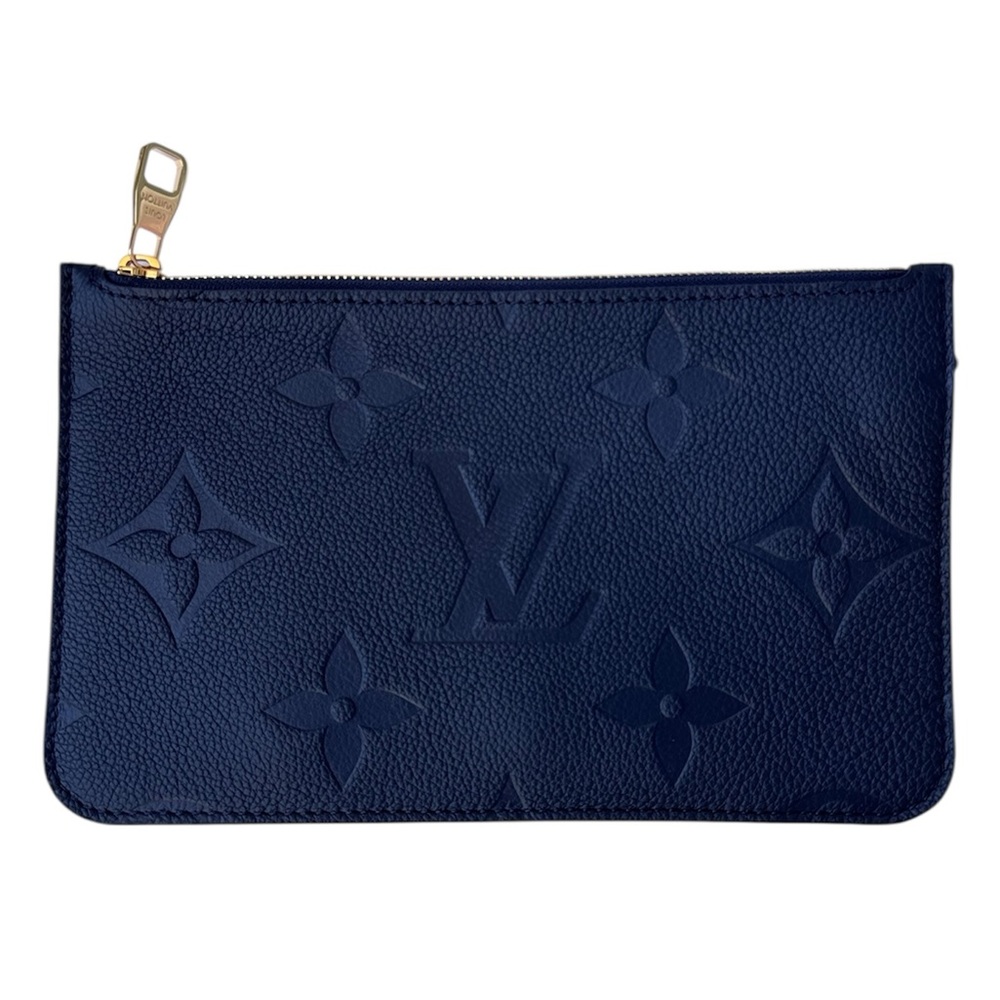 NEW Louis Vuitton Neverfull POCHETTE Navy embossed Monogram Empreinte leather - Picture 4 of 16